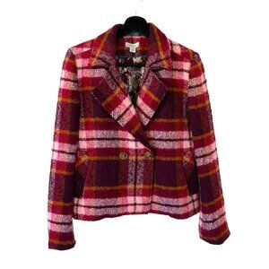 Sundance Red Purple Plaid Wool Blend Double Breasted Single Button Jacket XS